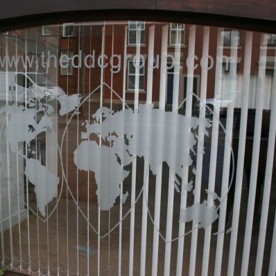 DDC Group - frosted etch effect contour cut window graphics