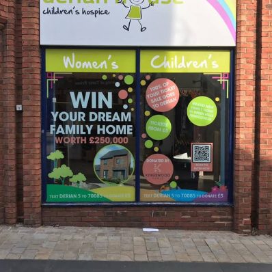 Derian House - full colour cut vinyl window graphics