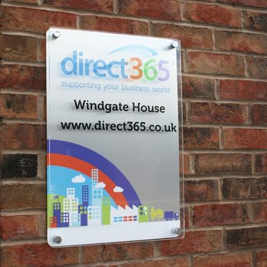 Direct 365 - clear acrylic plaque with print to reverse