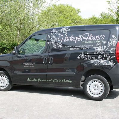 Harlequin Flowers - print and cut vinyl vehicle graphics