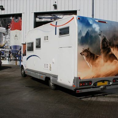Keith Ainsworth Campervan - digitally printed part wrap wolf graphics