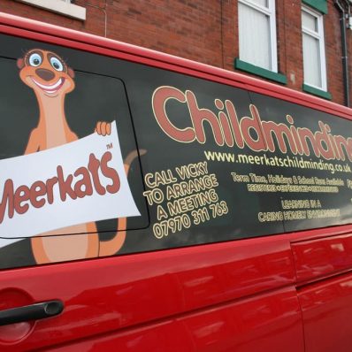 Meerkats childminding - digitally printed and contour cut vehicle window graphics