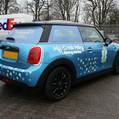 My Secret Fairy - print and cut vehicle graphics with contravision to the rear window