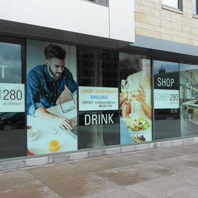 Tower280 - digitally printed contravision and regular window vinyl