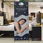 X Banner in bed showroom advertising mattresses