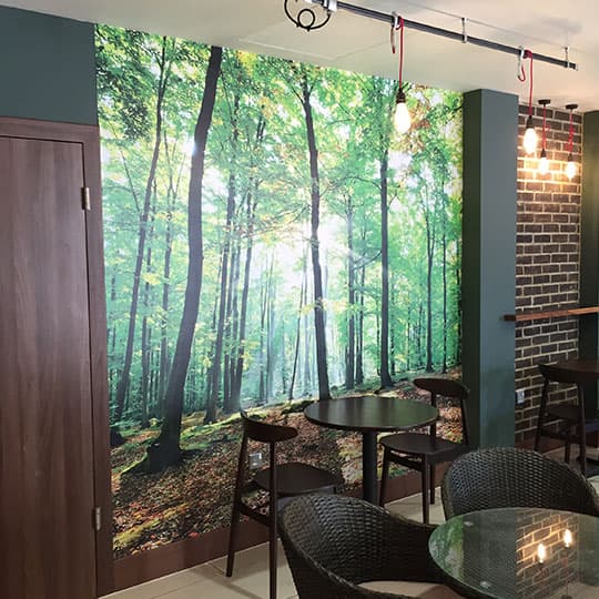 one-piece-shop-wallpaper-graphics-banner Coffee shop with woodland wallpaper graphics