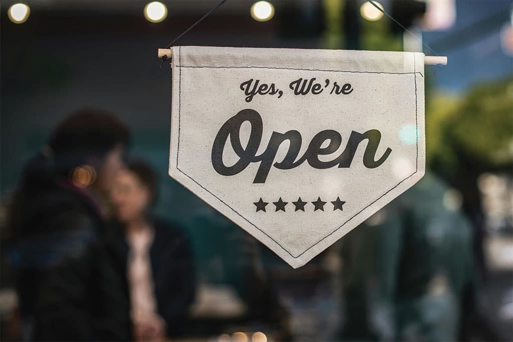 Highstreet shop with open sign in window