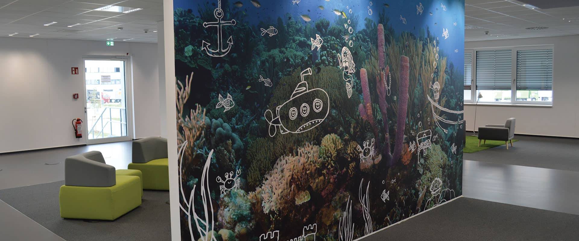Sea life wallpaper mockup in AO.com office